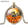 LIEBE ENGEL Vintage Silver Color Jewelry Halloween Pumpkin Necklace&Pendants Cat Picture Glass Bronze Collares For Women Gift - Done by Lemon 